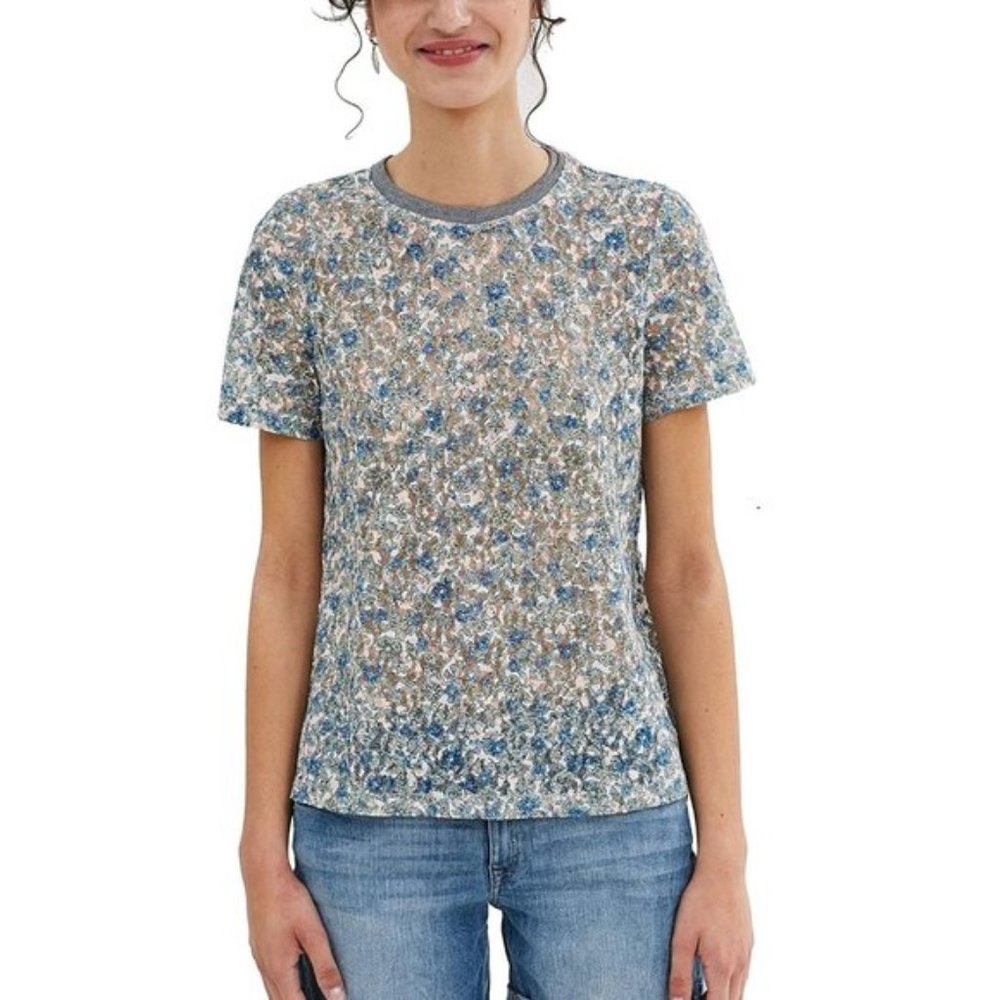 EDC Sheer Lace Floral Short Sleeve Tee Size Small